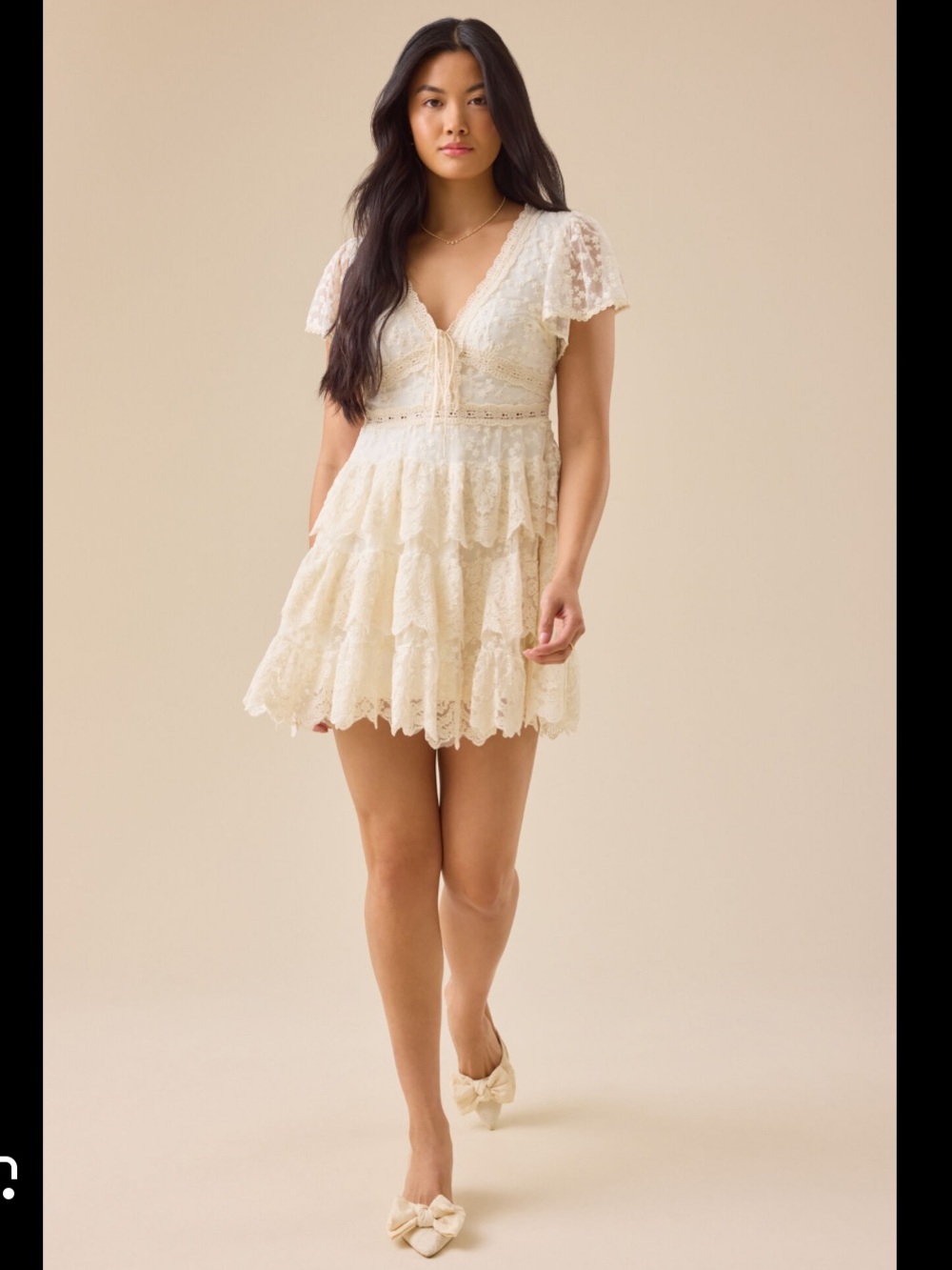 Altar'd State Cream Lace Tiered Mini Dress